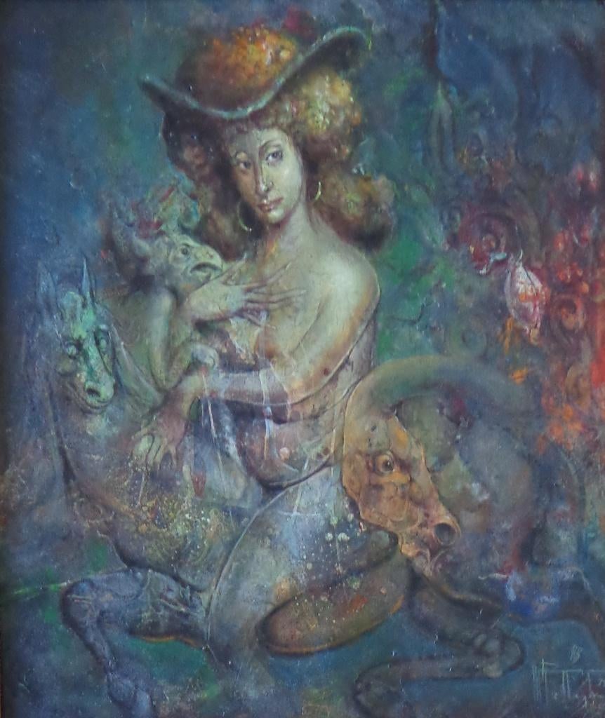 ROGER VAN BELLEGHEM / VROUW WEZENS / OLIEVERF 78x70cm KADER, Enlèvement, Signé, Peinture à l'huile