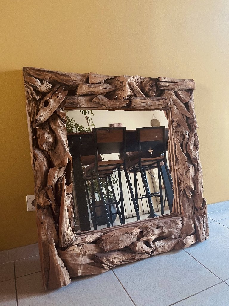 spiegel 90x90cm houten frame, Huis en Inrichting, Ophalen, Vierkant, Zo goed als nieuw, 75 tot 100 cm