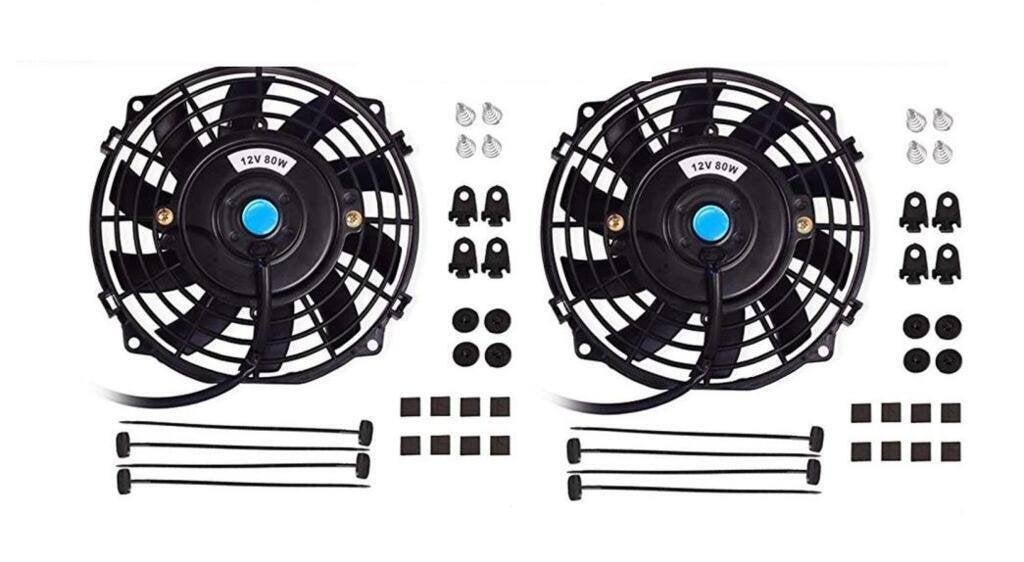 Koelvin 12V 80W 2x12" inch electric universal fan + mounting, Neuf, Enlèvement ou Envoi