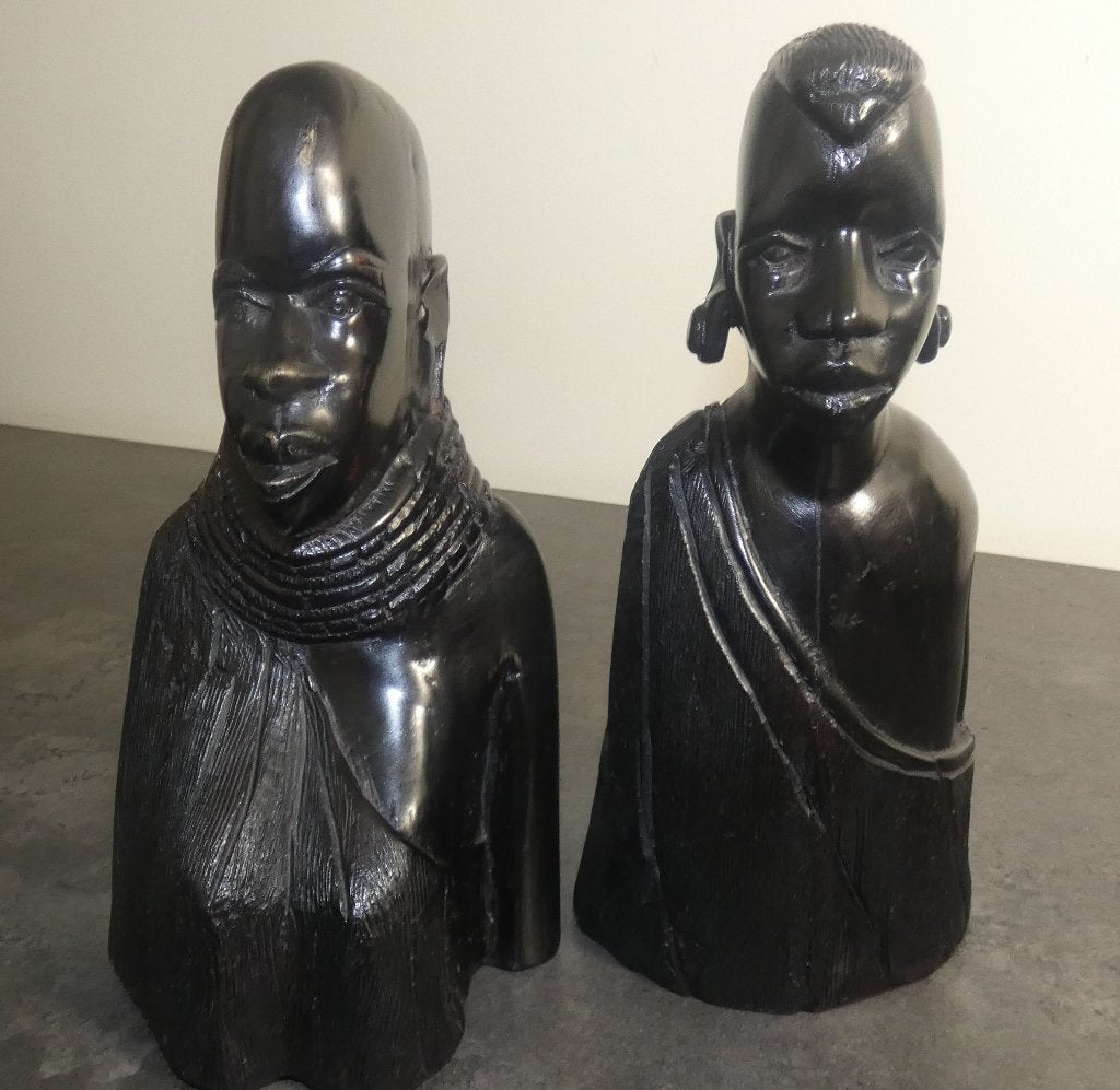 Afrikaanse buste van man en vrouw Kenia [2009], Antiquités & Art, Art | Sculptures & Bois, Buste, Homme, Enlèvement ou Envoi