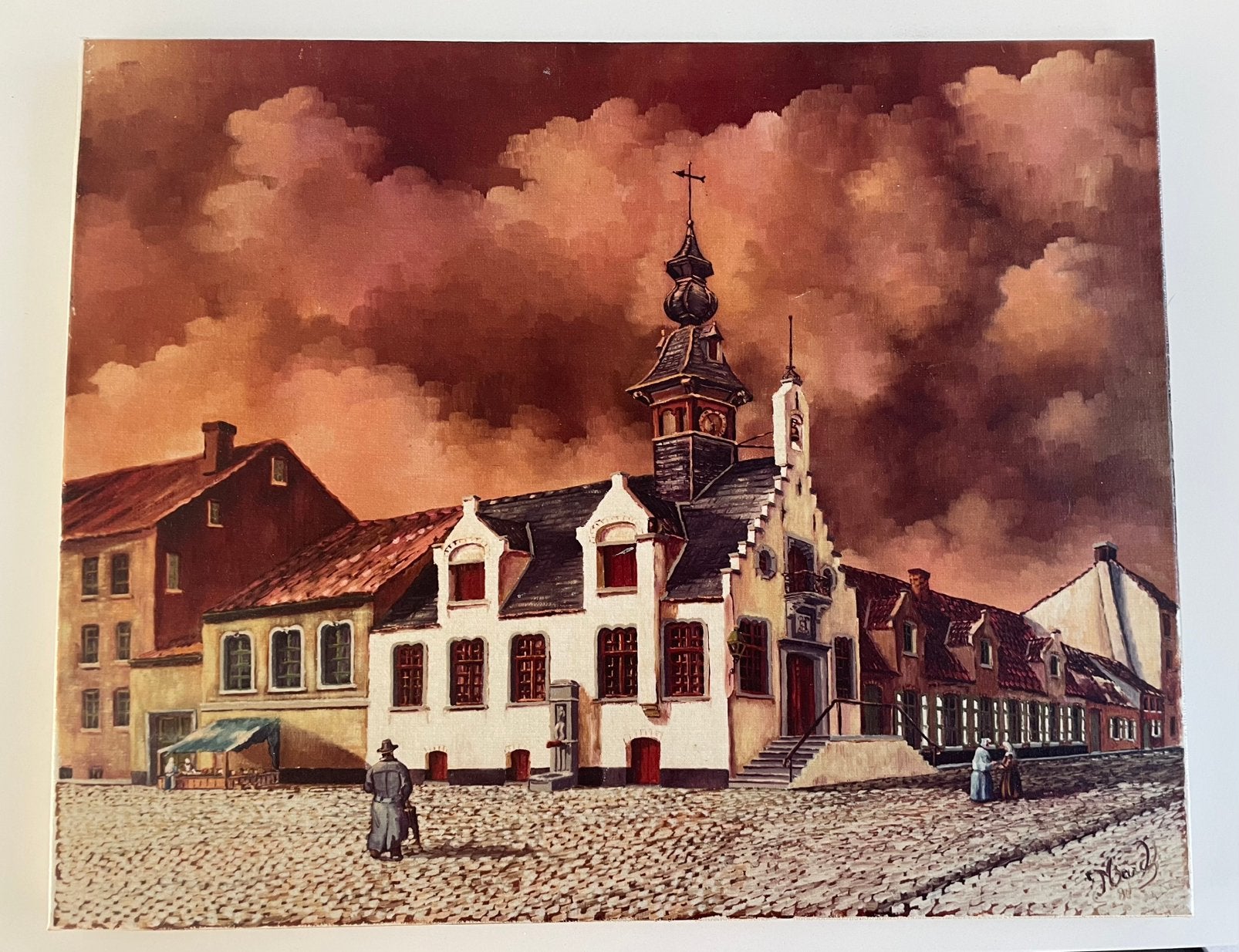 Kunstdruk oud stadhuis Blankenberge, Antiek en Kunst, Kunst | Tekeningen en Fotografie, Ophalen, Print, Lithografie, Genummerd