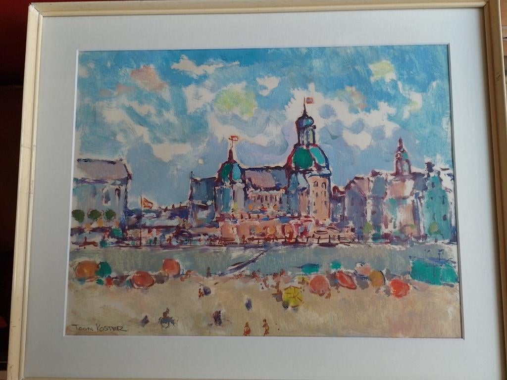 Toon Koster  1913 - 1989   Badplaats, Antiek en Kunst, Kunst | Schilderijen | Klassiek, Verzenden, Gesigneerd, Gouache
