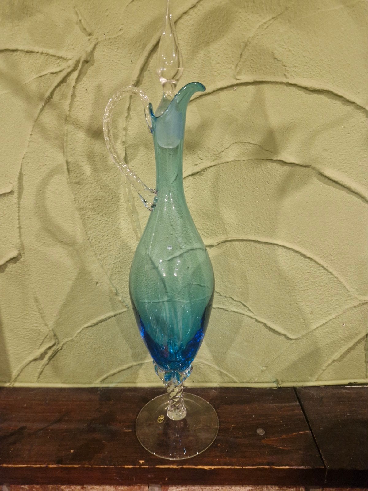 Vintage Empoli Italiaanse Glazen Karaf - Turquoise Mid-Centu, Antiek en Kunst, Ophalen