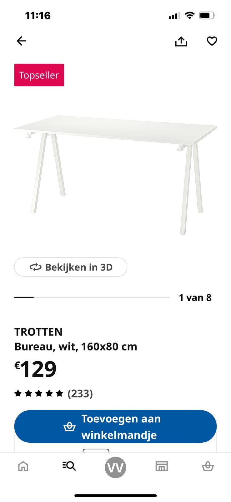 Burau Ikea, Huis en Inrichting, Bureaus, Ophalen, Gebruikt, 120 cm, In hoogte verstelbaar