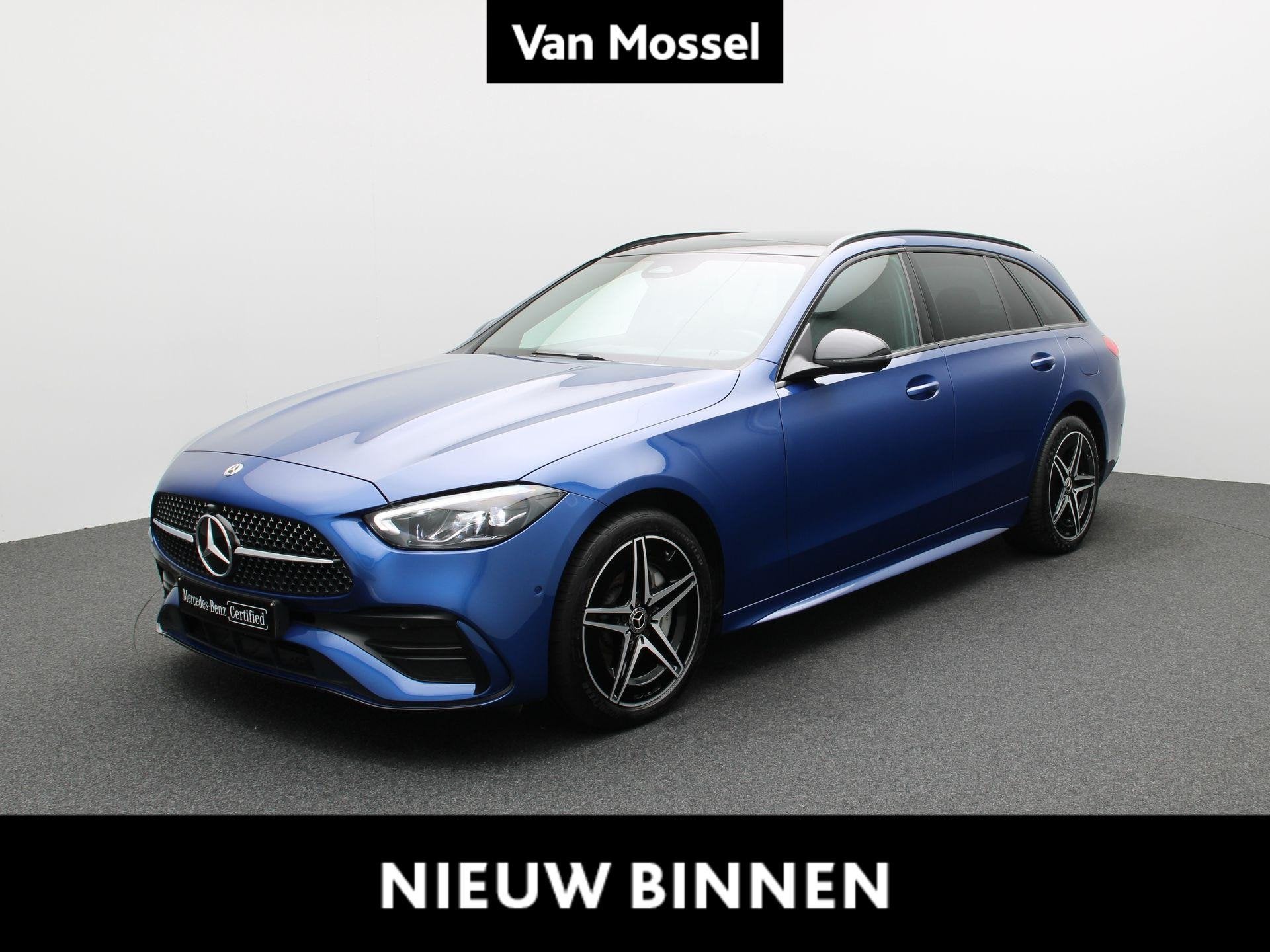 Mercedes-Benz C 300 e AMG Line Break + PANORAMISCH DAK + NIG, Automaat, Dealer onderhouden, 4 cilinders, Blauw