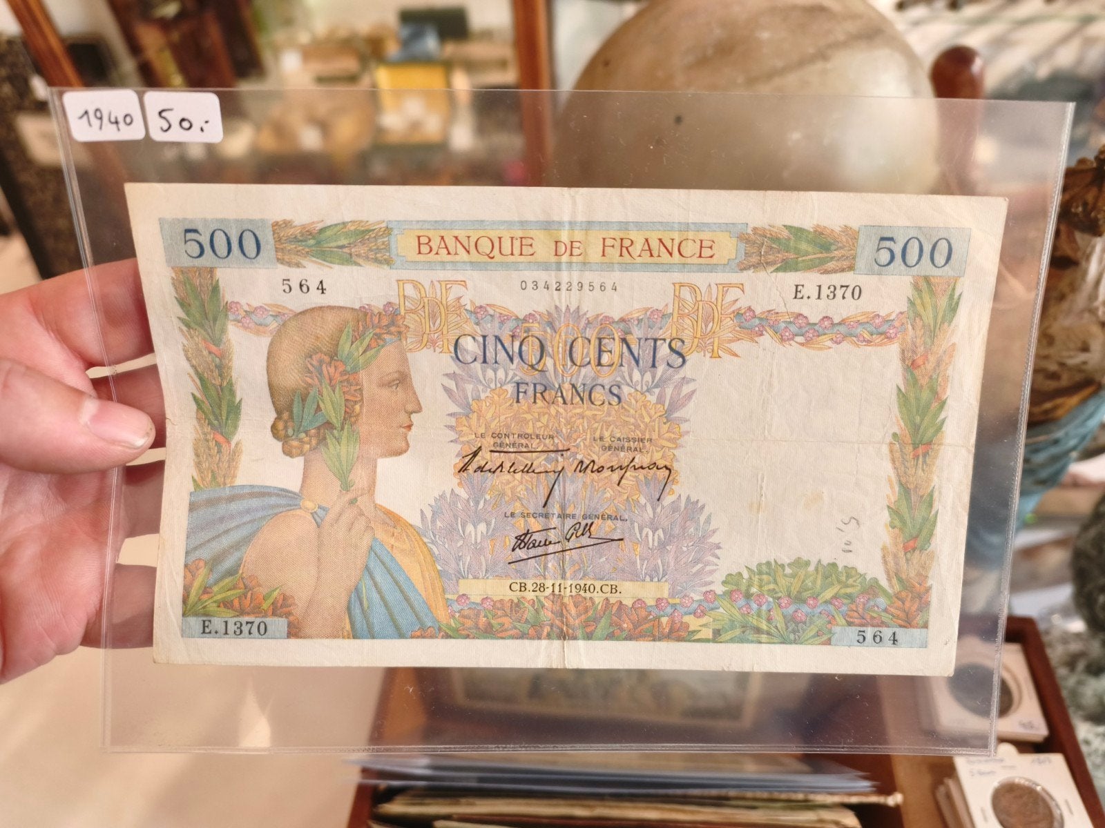 500 Franse frank 1940, Ophalen of Verzenden