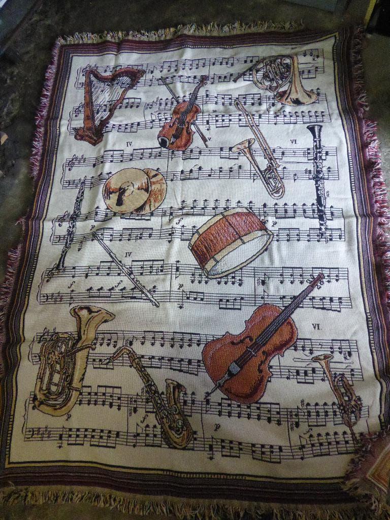 tapis coton décor instruments de musique 120 x 160, Gebruikt, 100 tot 150 cm, Bruin, Ophalen of Verzenden