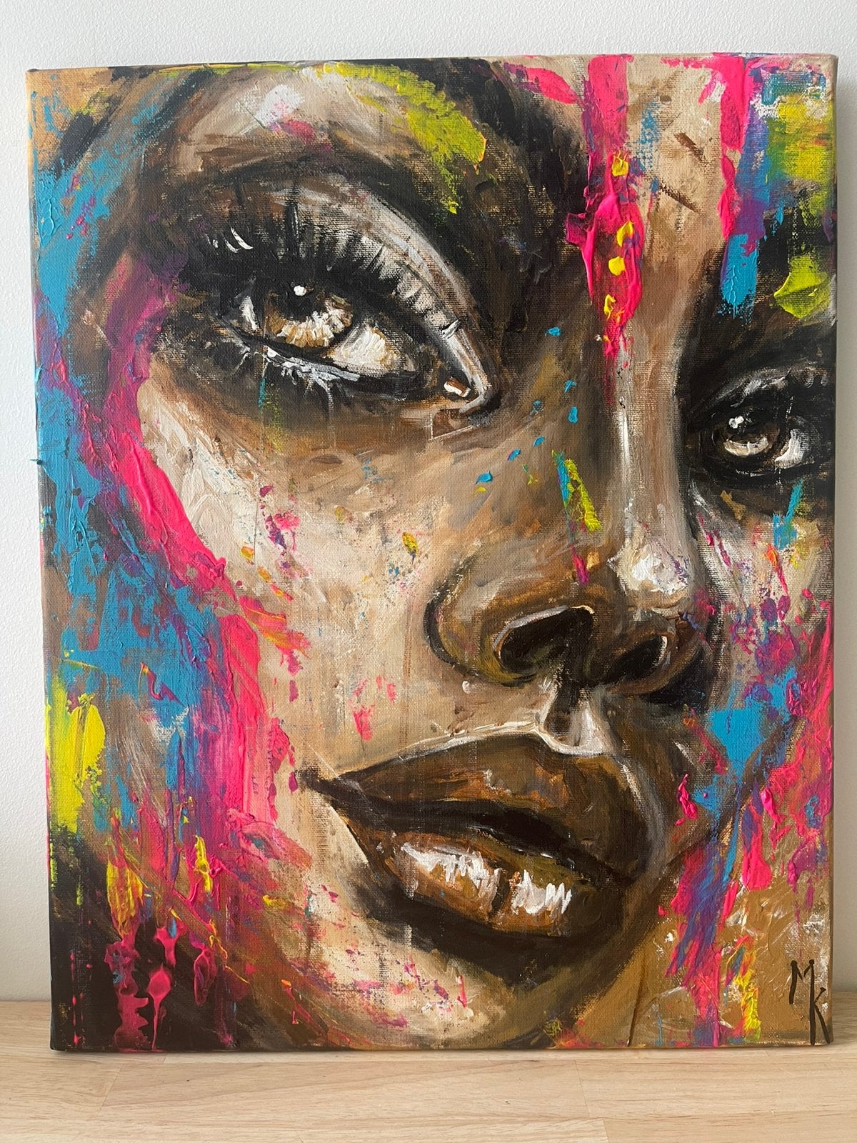 Abstract schilderij met kleurrijke toets Mk Art, Ophalen of Verzenden
