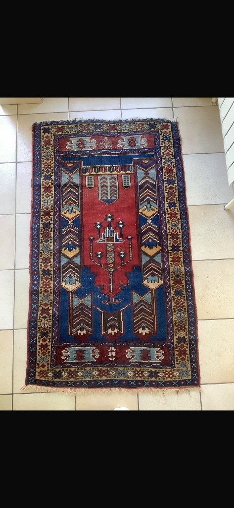 Mooie oosterse handgeknoopte tapijt met certificaat, Ophalen, Gebruikt, Blauw