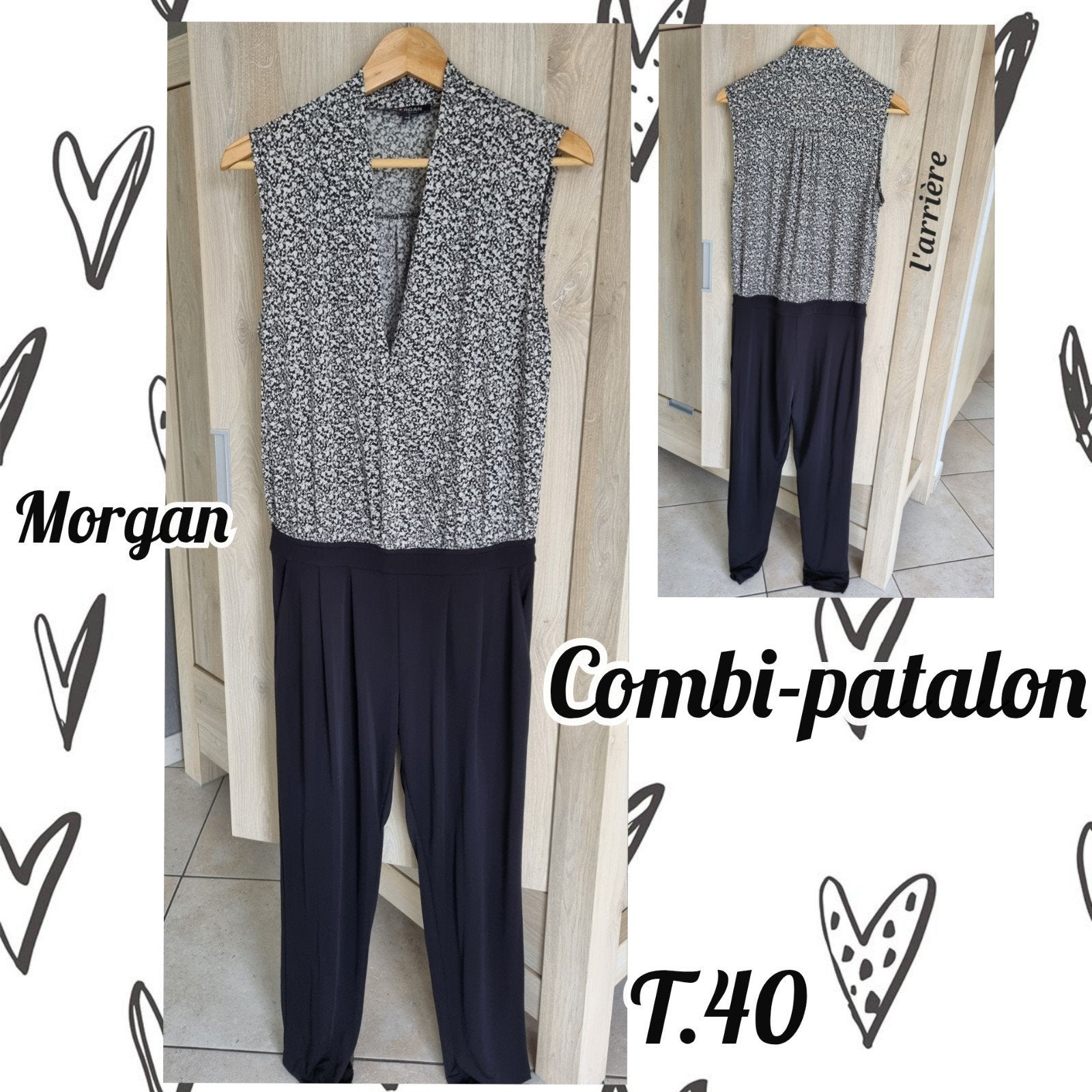 combi-pantalon pour femme-Noir et blanc cassé-Morgan-T.40, Kleding | Dames, Maat 38/40 (M), Wit, Gedragen, Morgan