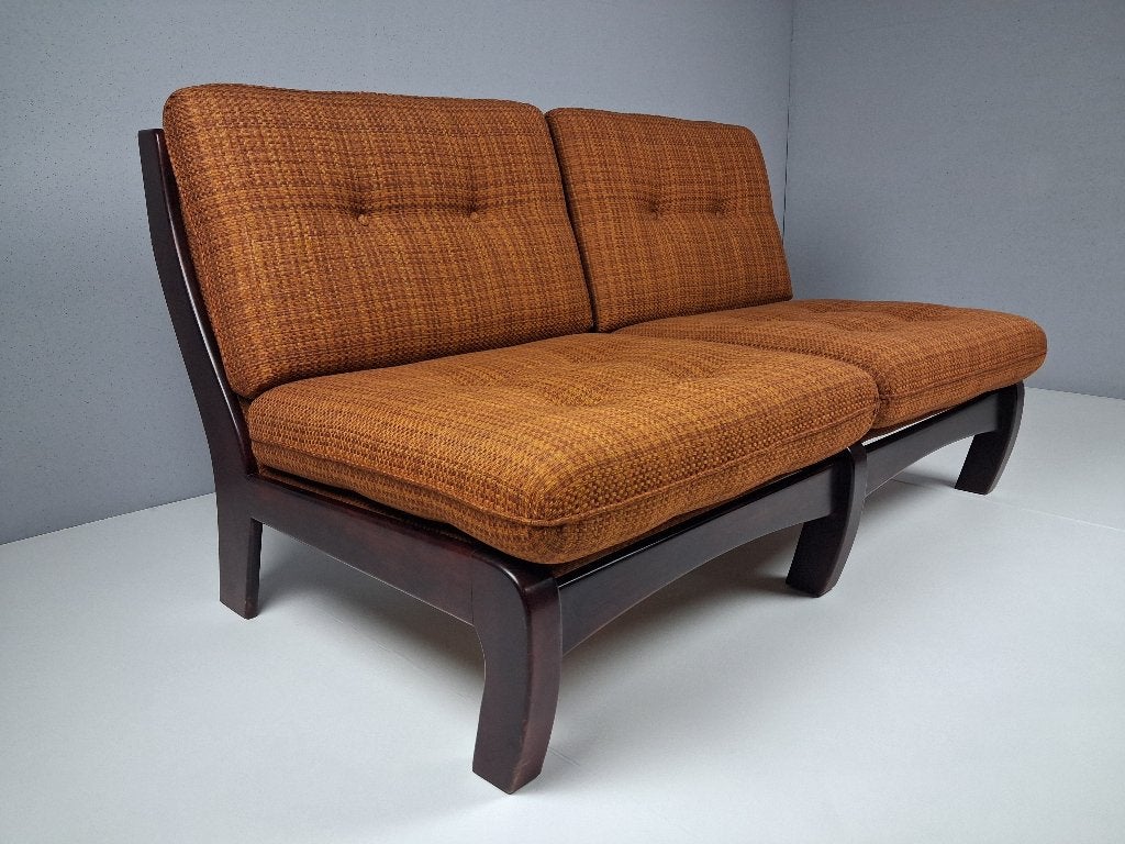 Vintage 2-zitsbank, Jaren 70, 75 à 100 cm, Moins de 150 cm, Vintage, Banc droit