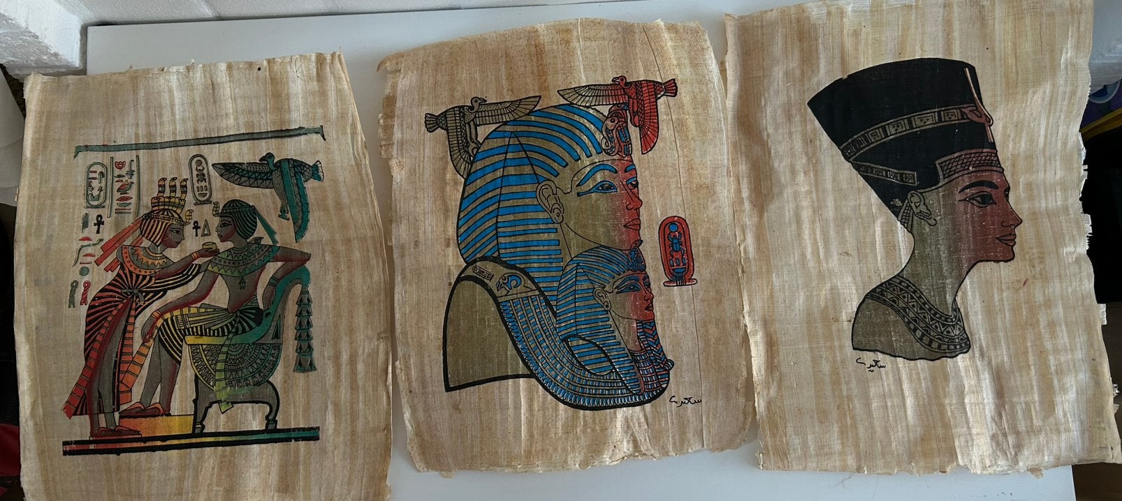 3x Egyptische papyruskunst, Antiek en Kunst, Ophalen of Verzenden, Gesigneerd