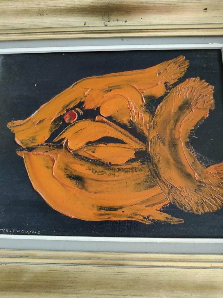 Schilderijtje van Alfons Van Meirvenne, vis, Haasdonk, Ophalen of Verzenden