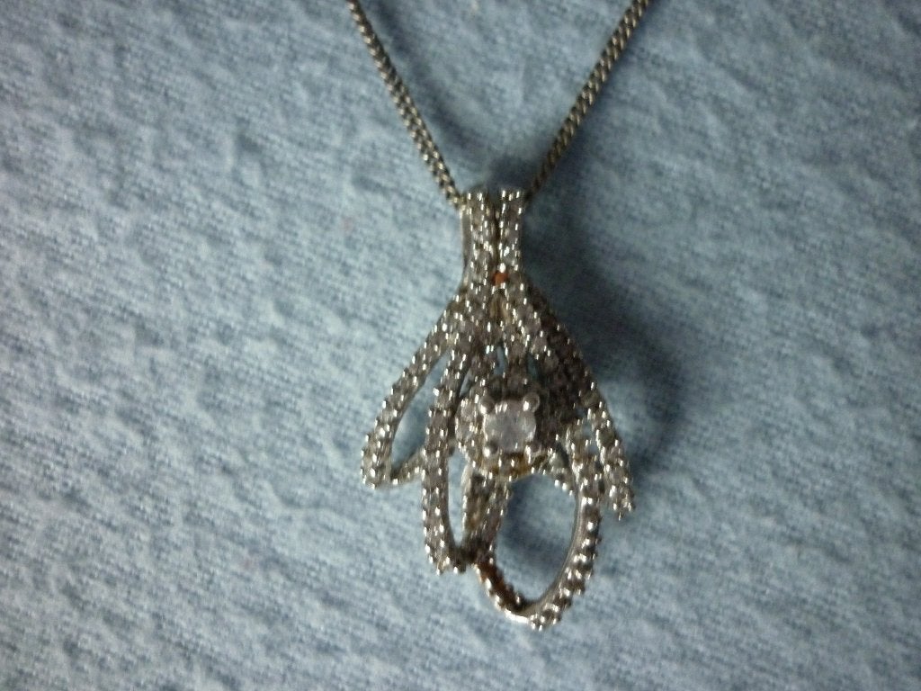 925 Zilveren Halsketting met Hanger met Zirkonia, Met strass, Ophalen of Verzenden, Zo goed als nieuw, Zilver
