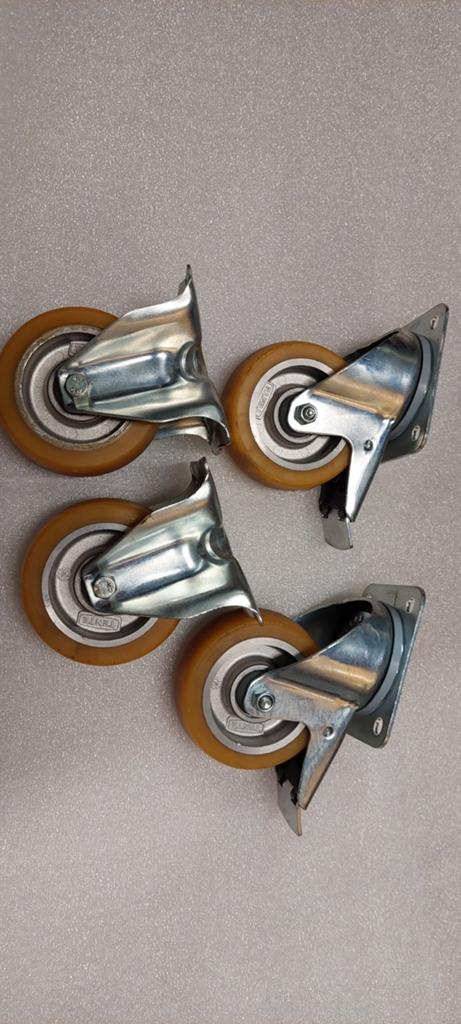 4 Loopwielen - 100mm - TENTE - PU, Doe-het-zelf en Bouw, Ophalen of Verzenden, Zo goed als nieuw