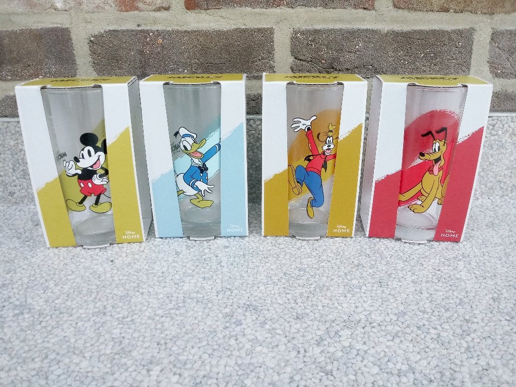 4 nieuwe Disney glazen - nog in de verpakking., Ophalen of Verzenden, Donald Duck, Nieuw, Servies