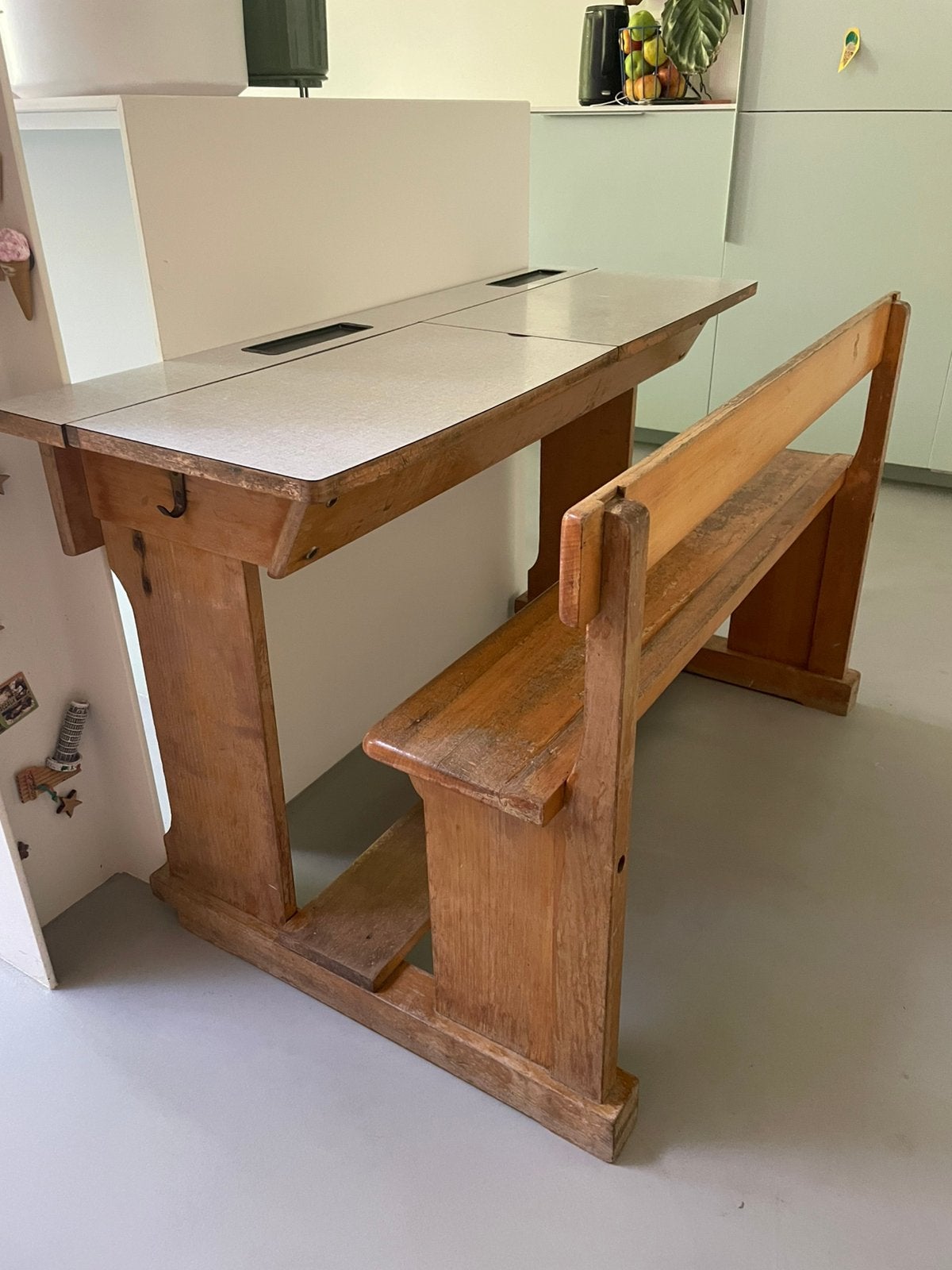 Vintage schoolbankje, Enfants & Bébés, Chambre d'enfant | Tables & Chaises, Enlèvement, Utilisé, Table(s) et Chaise(s)