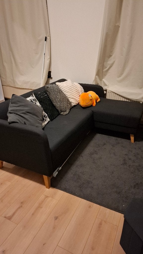Canapé LINANÄS Ikea noir 3 places avec méridienne, Trois personnes, Banc d'angle, 125 à 150 cm, 150 à 200 cm