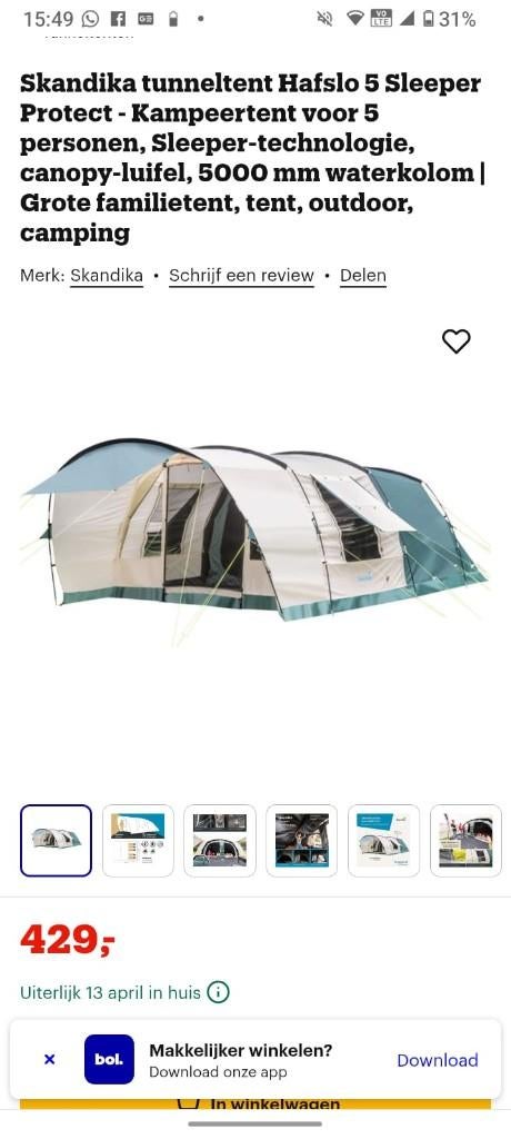 Tent 5 personen, Caravans en Kamperen, Tenten, Ophalen, Nieuw, Tot en met 5