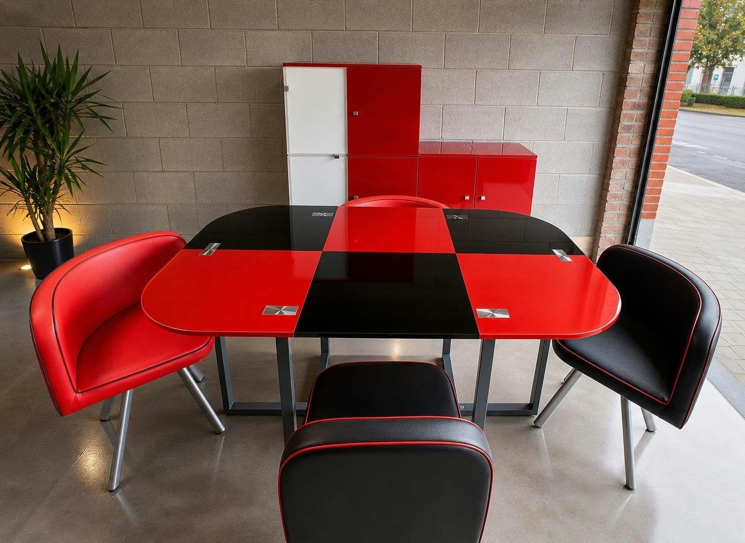 Ensemble Table de Repas Design + 4 Chaises (Rouge & Noir), Enlèvement, Métal