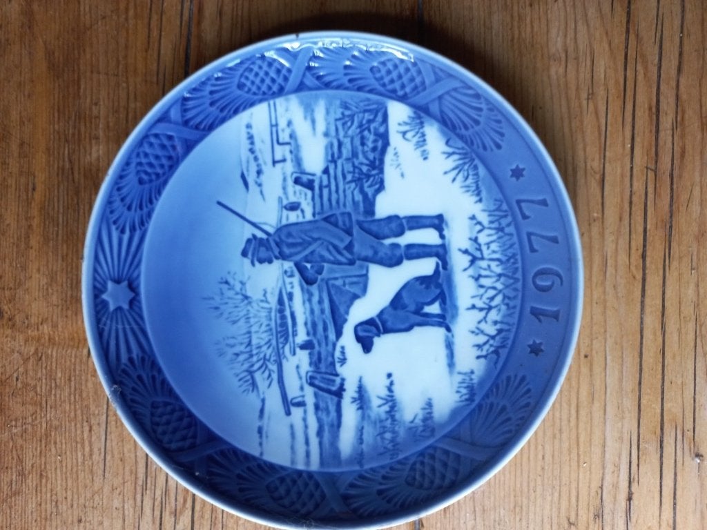 Bord Delfts blauw met jager, Ophalen