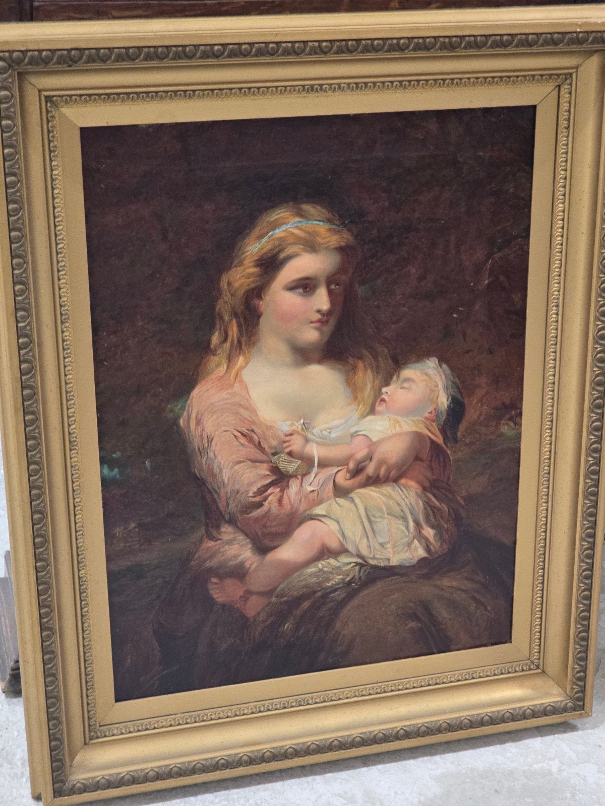 peinture romantique XIXe siècle (peinture à l'huile sur toil, Antiquités & Art, Art | Peinture | Classique, Portrait ou Personnes