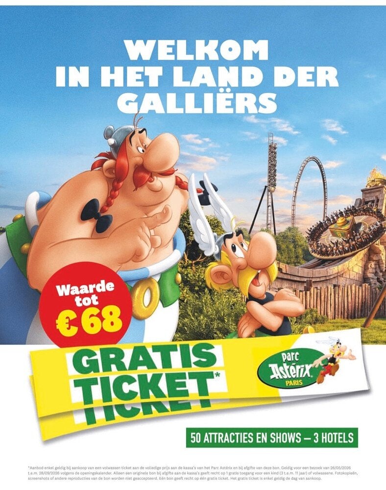 GRATIS ticket voor Asterix-Park! Billet GRATUIT Astérix-parc, Eén persoon, Ticket of Toegangskaart