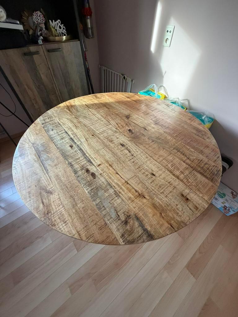 Ronde tafel mangohout 130, Huis en Inrichting, Tafels | Eettafels, Ophalen, Zo goed als nieuw