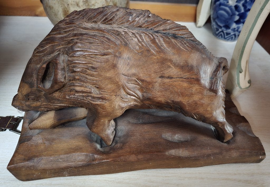 Everzwijn hout sculptuur, Ophalen, Zoogdier, 20 - 50 cm, Beeld