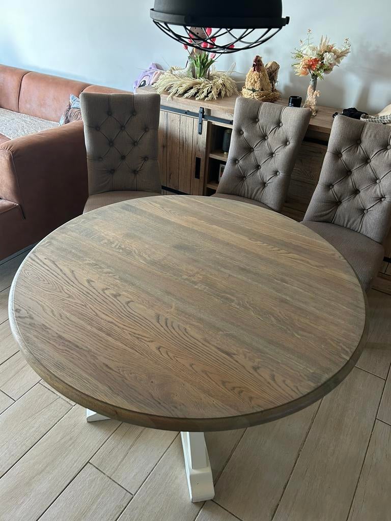 Ronde tafel met 4 stoelen, Huis en Inrichting, Tafels | Eettafels, Ophalen, Zo goed als nieuw