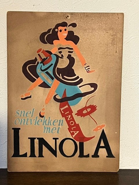 Panneau publicitaire vintage en carton pour Linola, Enlèvement