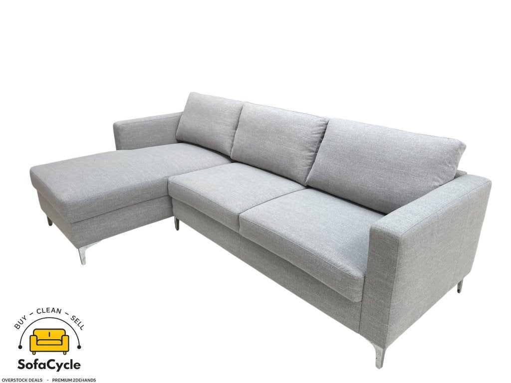 Hoekzetel lichtgrijs 250 cm, zwarte poten, links – nieuw, Gebruikt, Stof, Zonnestraat 223-229, 9600 Ronse, België, Info@sofacycle.be