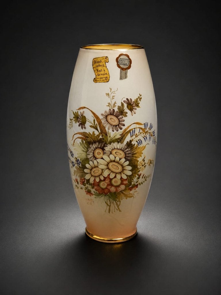 Vase en opaline avec décoration florale faite à la main., Antiquités & Art, Enlèvement