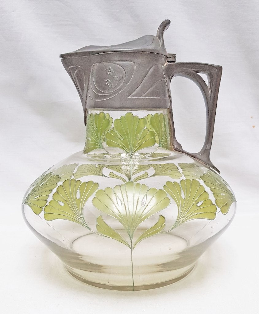 Art nouveau Karaf - Gingkgo motief., Antiek en Kunst, Ophalen of Verzenden