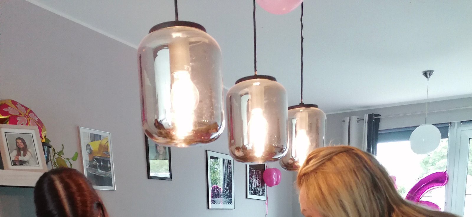 Hangluster te koop met glazen getint glas, Ophalen, Design, E27 (groot), Glas