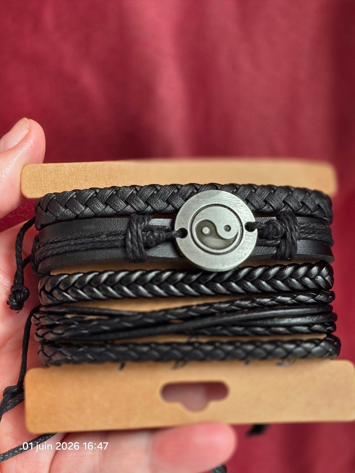 Set de bracelets en cuir pour hommes, Bijoux, Sacs & Beauté, Bracelets, Enlèvement, Neuf, Noir, Cuir