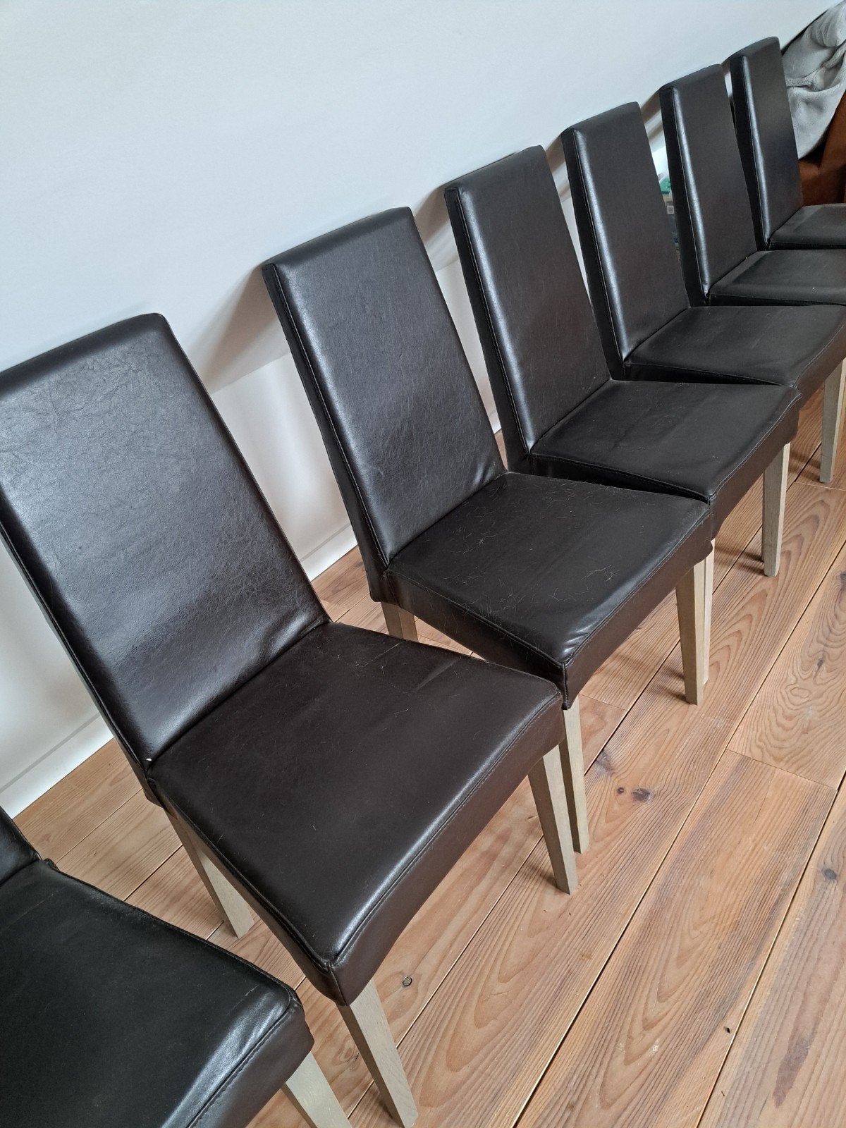 8 leren eetkamerstoelen, Huis en Inrichting, Ophalen, Bruin