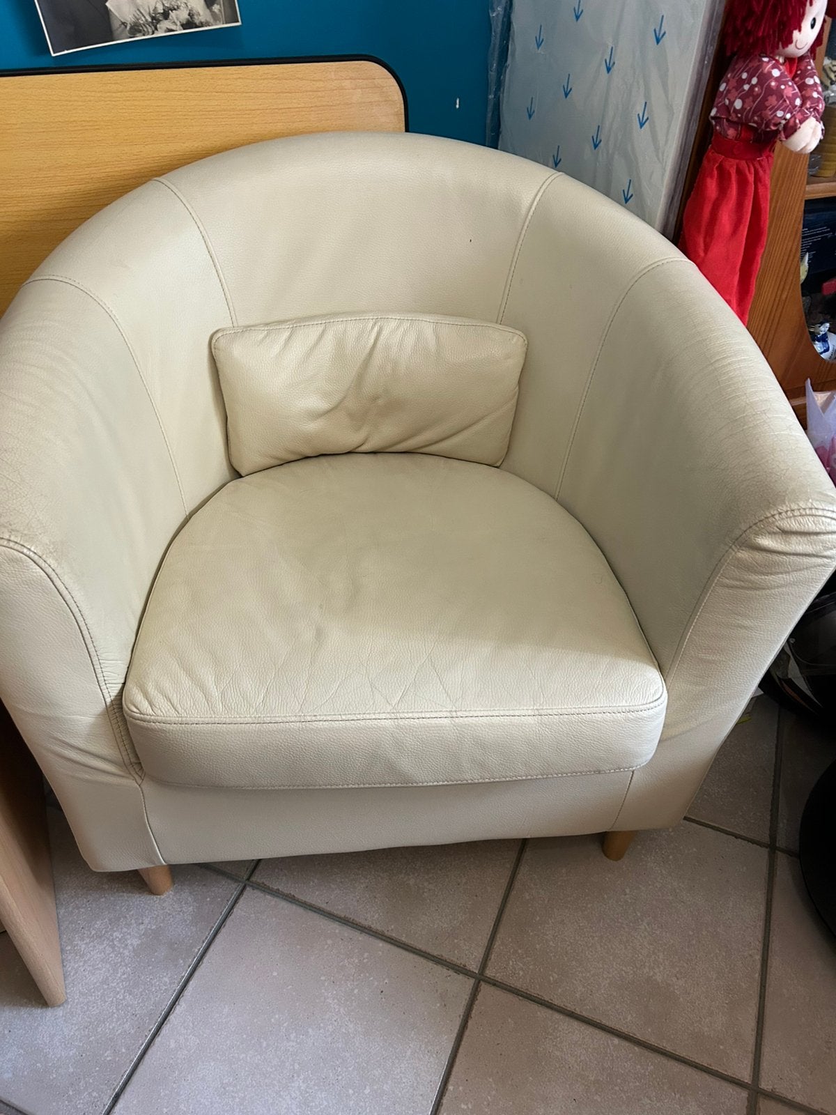 Fauteuil en cuir, crème, Ophalen, Gebruikt, Eenpersoons, Minder dan 75 cm