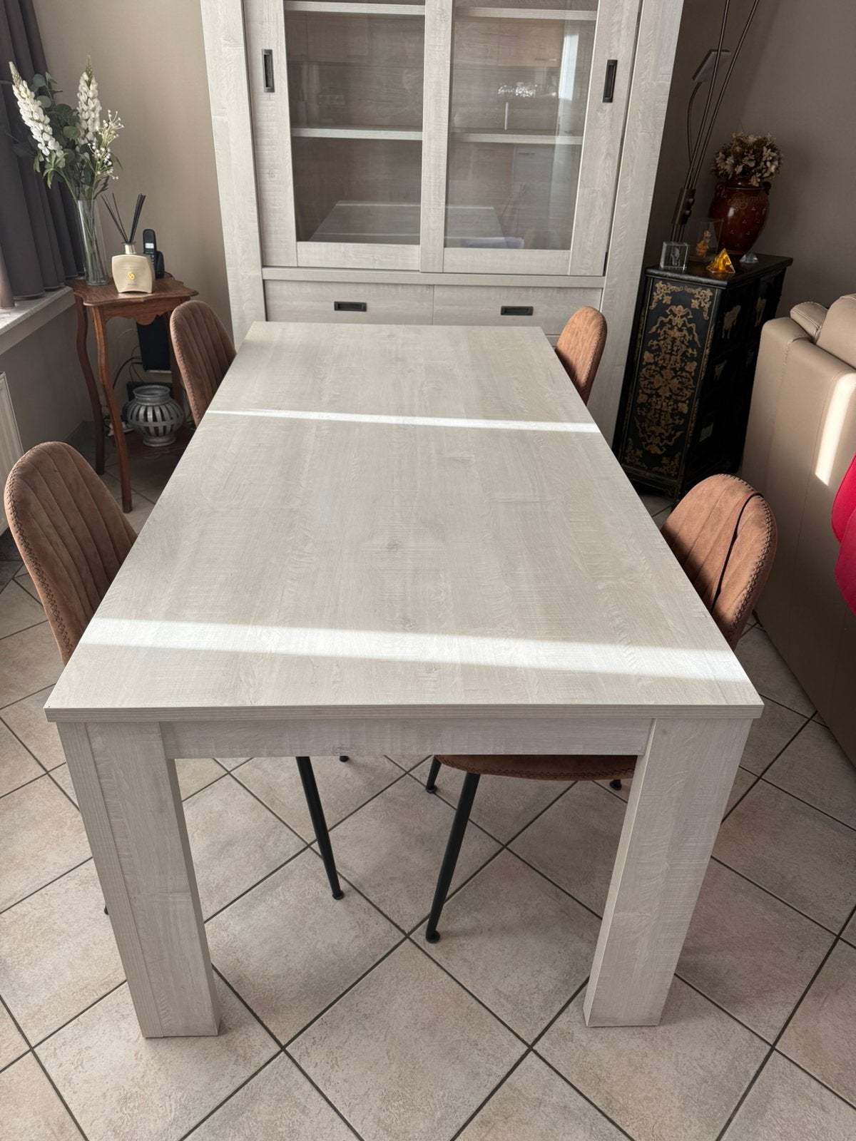 Table à manger en chêne blanchi — [L : 185]  [L : 92] cm, Maison & Meubles, 150 à 200 cm, Cinq personnes ou plus, Comme neuf, Enlèvement