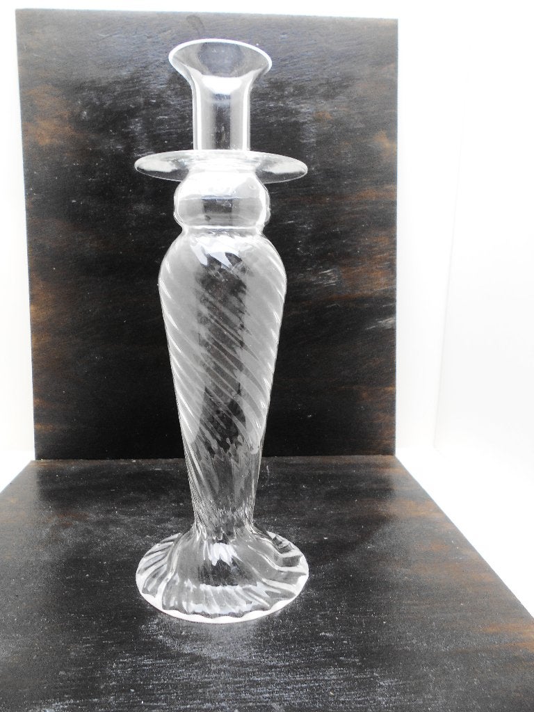 bel ancien bougeoir en verre transparent torsadé, Ophalen of Verzenden