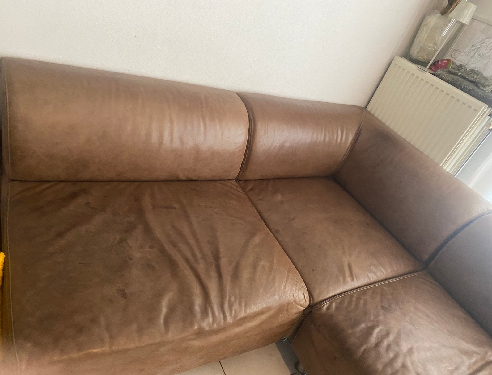 Lederen hoeksalon - kleur bruin, Huis en Inrichting, Ophalen, Gebruikt, Leer, Landelijk