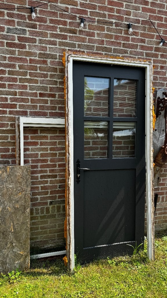 massief eiken deur en 2 ramen, Doe-het-zelf en Bouw, Glas en Ramen, Ophalen, Gebruikt, Overige typen, Dubbelglas