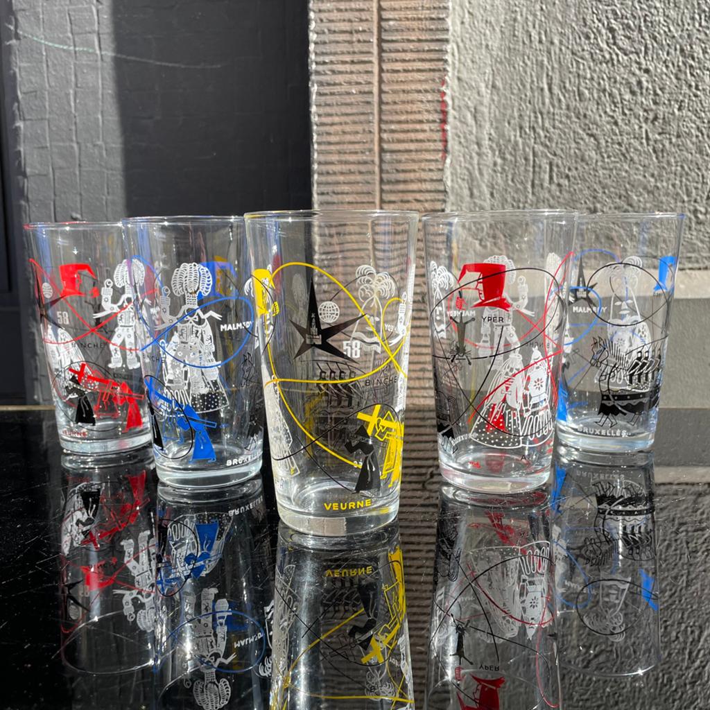 5 verres Expo 58, Collections, Rétro, Enlèvement ou Envoi