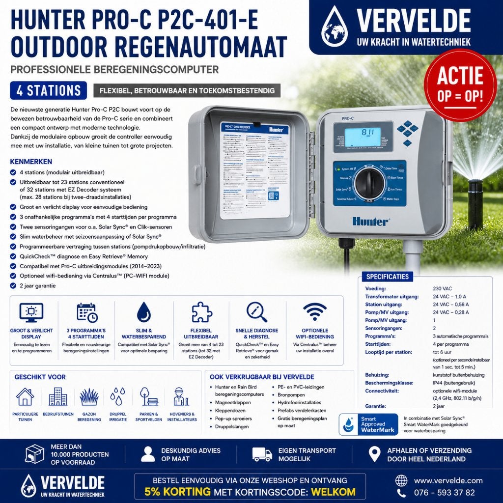 Hunter PRO-C P2C-401-E Outdoor Regenautomaat 4 stations, Jardin & Terrasse, Programmateurs d'Arrosage, Enlèvement ou Envoi, Neuf