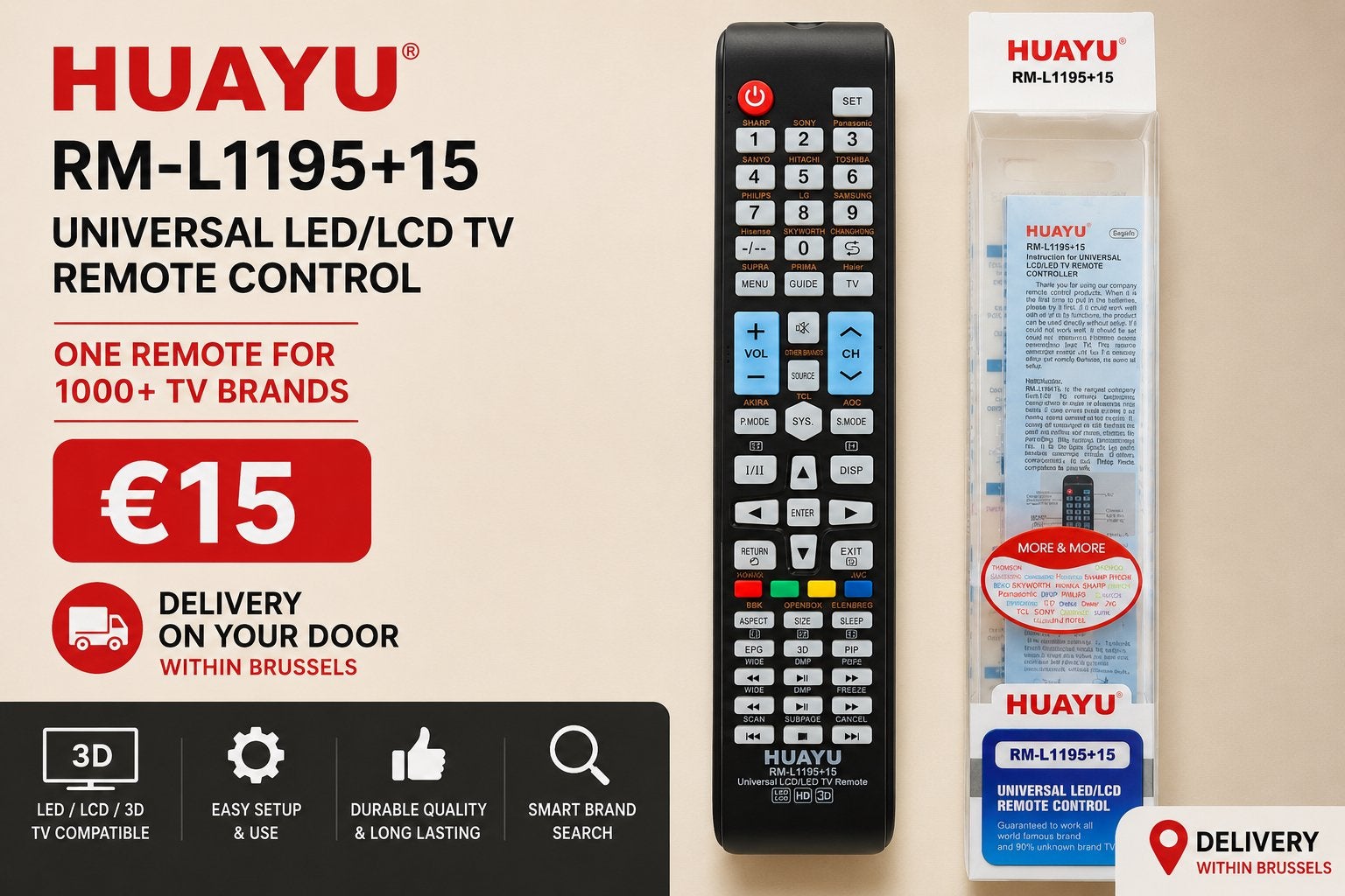 Télécommande Universelle Compatible avec téléviseurs, TV, Hi-fi & Vidéo, Télécommandes, Neuf, Universel, Enlèvement, TV