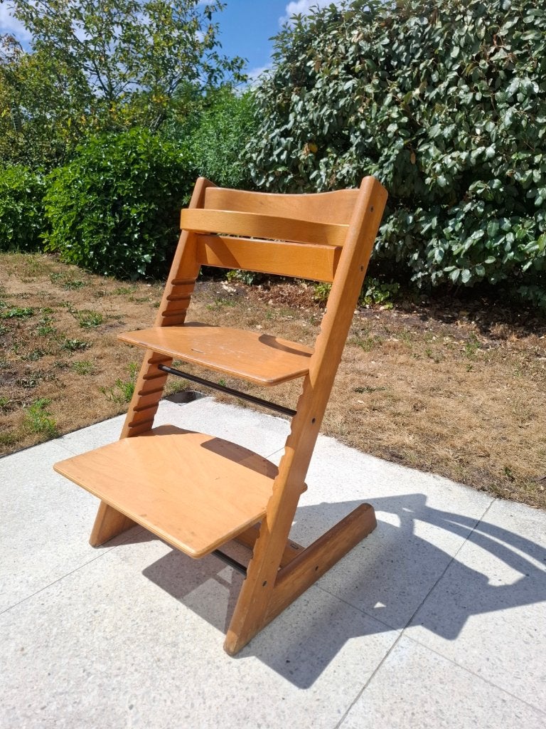 Beukenhouten Tripp Trapp van Stokke met beugel, Kinderen en Baby's, Ophalen, Gebruikt, Meegroeistoel, Aanschuifbaar