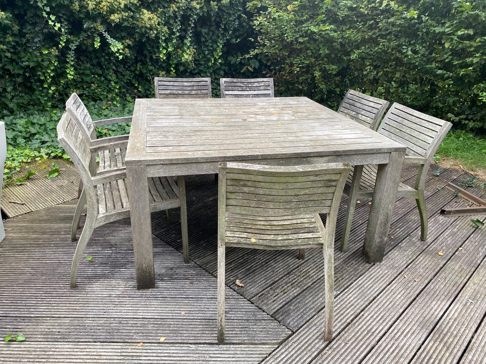 tuinstel TEAK tafel + 6 stoelen, Tuin en Terras, Ophalen, Gebruikt, Vierkant, Teakhout