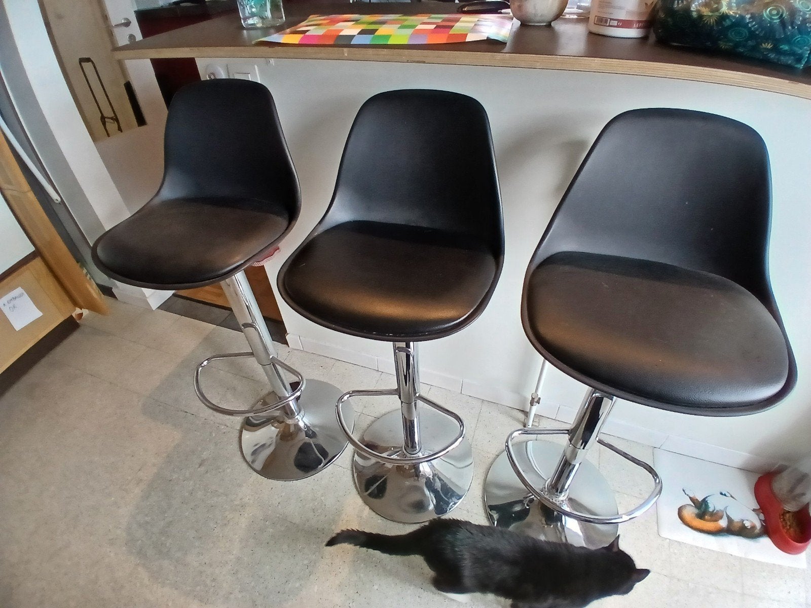 Tabouret de bar design, Maison & Meubles, Tabourets de bar, 3 tabourets, Utilisé, Cuir, 60 à 90 cm