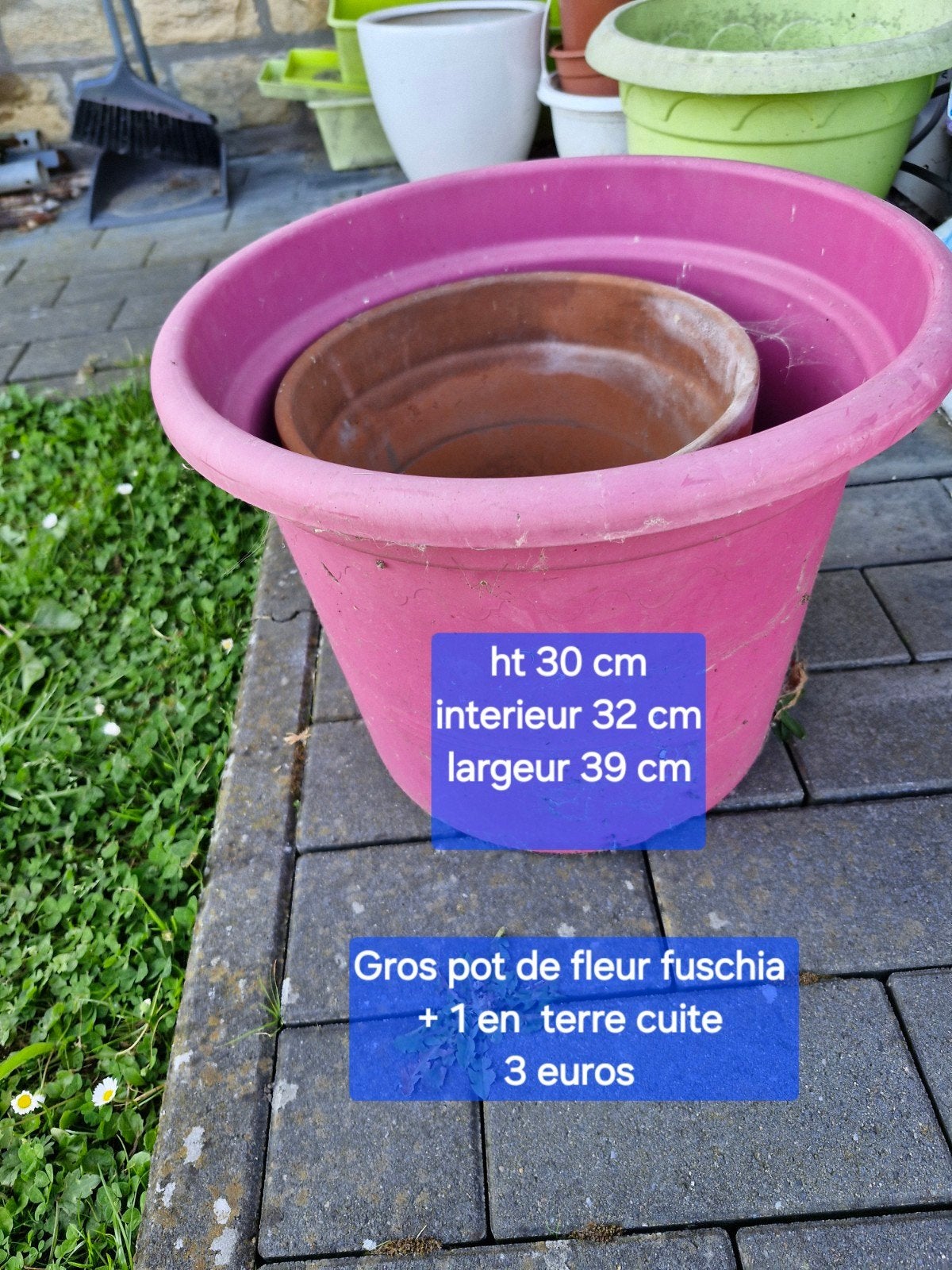 Grote fuschia bloempot in PVC + 1 in terracotta, Ophalen