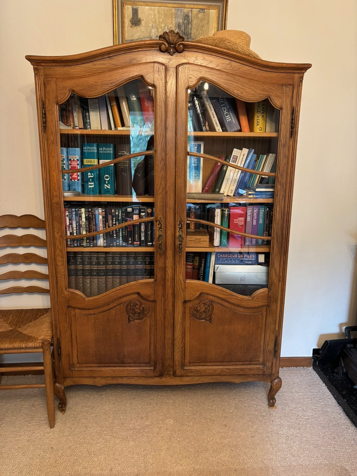 Antieke/stijl boekenkast Louis XV — eik, glazen deuren, Ophalen, Zo goed als nieuw, Eikenhout